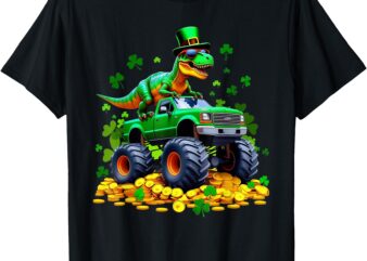 Kids St Patricks Day – Dinosaur Riding Monster Truck T-Shirt