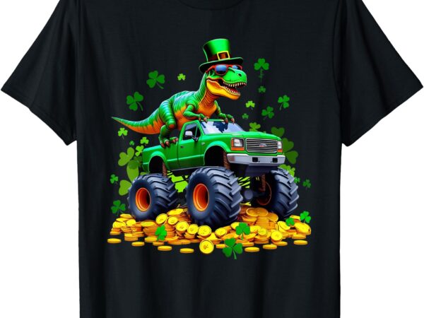 Kids st patricks day – dinosaur riding monster truck t-shirt