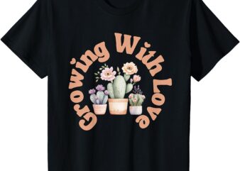 Kids _Growing With Love_ Cactus Floral Design T-Shirt