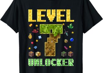 Level 7 Unlocked Birthday Kid 7 Year Old 7th Birthday Pixel T-Shirt