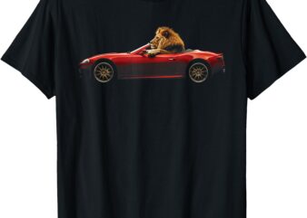 Lion Driving Red Sports Car Convertible Race Car Fast Car T-Shirt