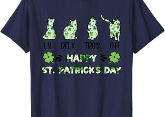 Lucky Cat Un Deux Trois Cat for Funny St Patricks Day Women T-Shirt