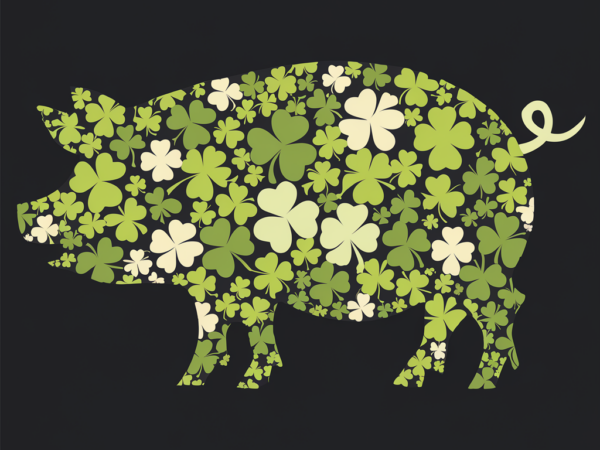 Lucky shamrock pig irish charm in silhouette t shirt vector graphic