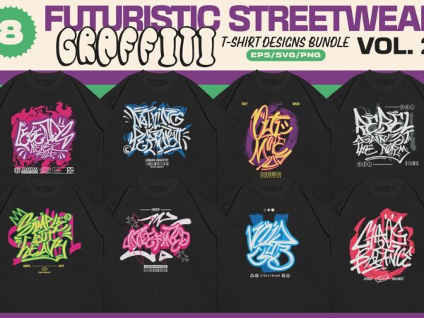 Futuristic streetwear graffiti t-shirt designs bundle vol. 2