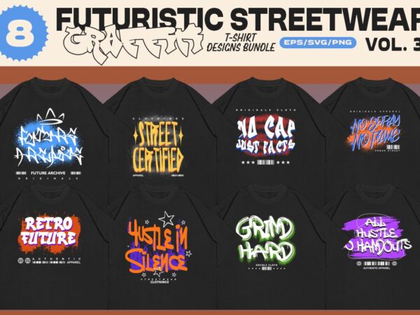 Futuristic streetwear graffiti t-shirt designs bundle vol. 3