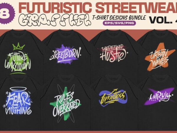 Futuristic streetwear graffiti t-shirt designs bundle vol. 4