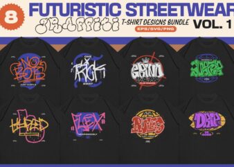 Futuristic Streetwear Graffiti T-shirt Designs Bundle Vol. 1