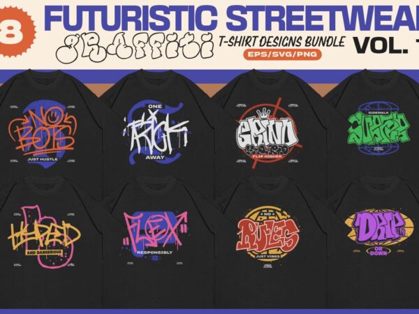 Futuristic streetwear graffiti t-shirt designs bundle vol. 1