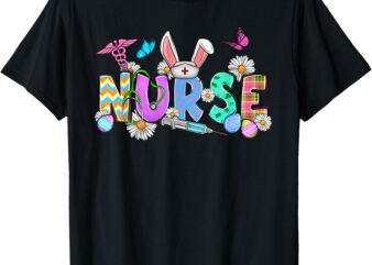 Nurse Bunny Ears Egg Stethoscope Cute Easter Scrub Women RN T-Shirt