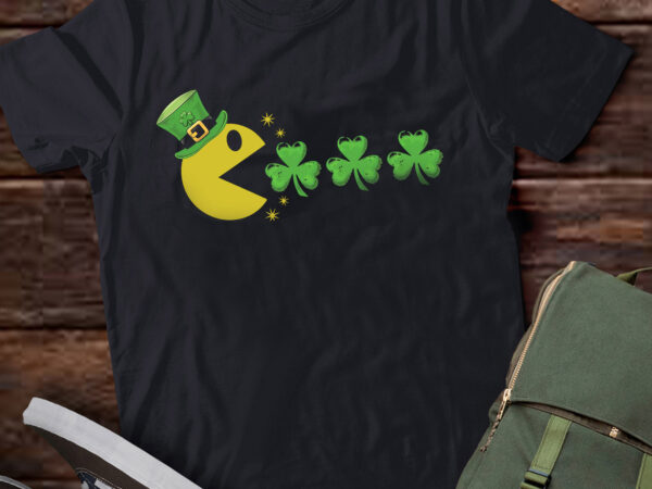 Pa115-retro st patricks day eating shamrock gamer t shirt illustration