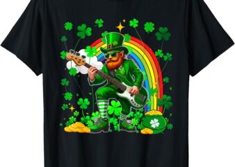 Patrick’s Day Irish Man Playing Bass Guitar Guitarst Rainbow T-Shirt