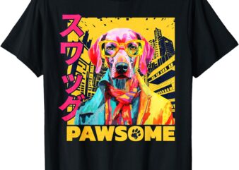 Pawsome Dog Japanese Art Funny Dog Gifts For Men Women Kids T-Shirt