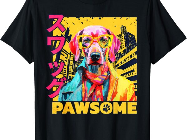 Pawsome dog japanese art funny dog gifts for men women kids t-shirt