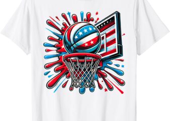 Red White Blue Basketball Color Splash USA Flag Basketball T-Shirt