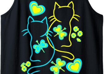 Retro 80s Summer Cats Heart Flowers Cat Kitten Children Tank Top