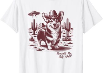 Retro 90s Cowgirl Western Cowboy Corgi Ufo Alien T-Shirt