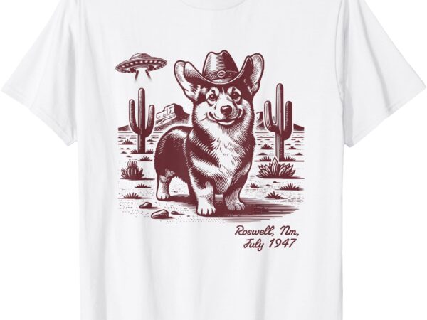 Retro 90s cowgirl western cowboy corgi ufo alien t-shirt