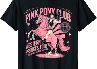 Retro Pink Girl Pony Club Disco Party Western Cowgirl Rodeo T-Shirt