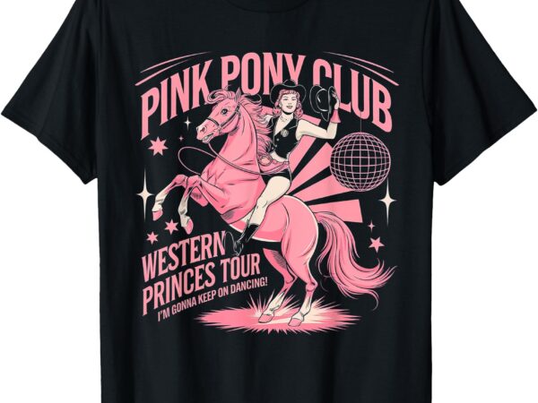 Retro pink girl pony club disco party western cowgirl rodeo t-shirt