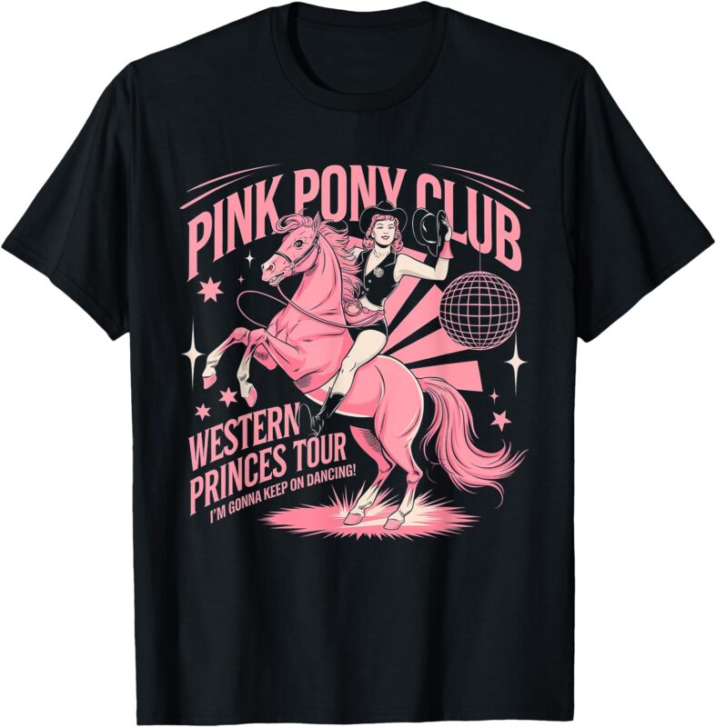 Retro Pink Girl Pony Club Disco Party Western Cowgirl Rodeo T-Shirt