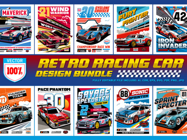 Retro racing car design bundle