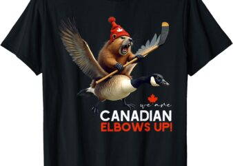 Retro We Are Canadian Elbows Up Angry Beaver Flying Goose T-Shirt