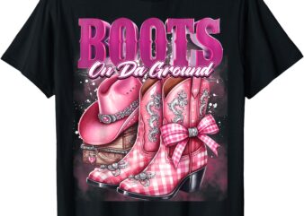 Retro Western Cowgirl Cowboy Linedance Boots On Da Ground T-Shirt