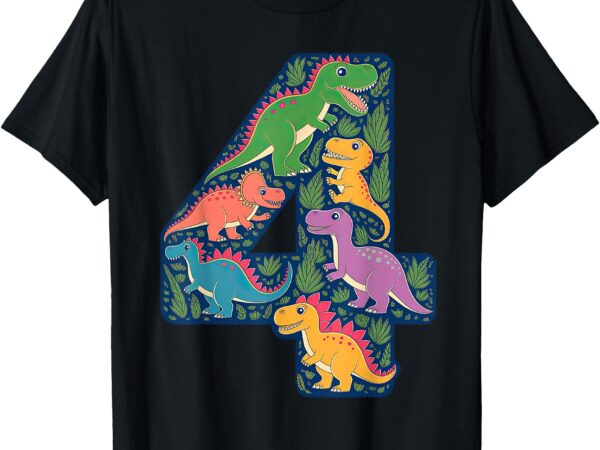 Roaring into 4 four year old dinosaur birthday 4th fourth t-shirt