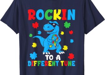 Rockin To Different Tune DinoT-Rex Autism Awareness kid Boys T-Shirt