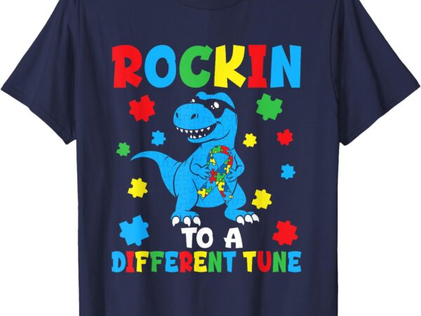 Rockin to different tune dinot-rex autism awareness kid boys t-shirt