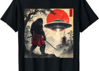 Samurai Bigfoot Japanese UFO Vintage Graphic Ukiyo-e Art T-Shirt