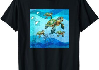 Sea Turtle Family Beach Graphic Funny Animal Print T-Shirt