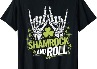 Shamrock and Roll Funny Skeleton St. Patrick’s Day Art T-Shirt