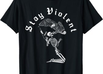 Skeleton Stay Violent Vintage 90s Halloween Spooky Skull T-Shirt