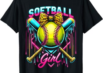 Softball Player Girl Ice Cream Softball Drip T-Shirt