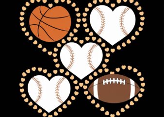 Sports Heart Graphic Basketball Baseball Football in Heart Frames