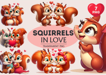 Squirrels in love. Valentine’s Day, PNG.