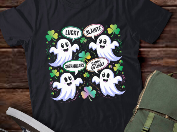 St. patrick’s day ghost rainbow ghost with shamrock pa110 t shirt template vector