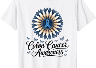 Sunflower Blue Ribbon Colon Cancer Awareness Colorectal T-Shirt