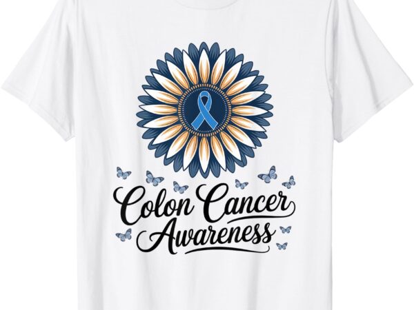 Sunflower blue ribbon colon cancer awareness colorectal t-shirt