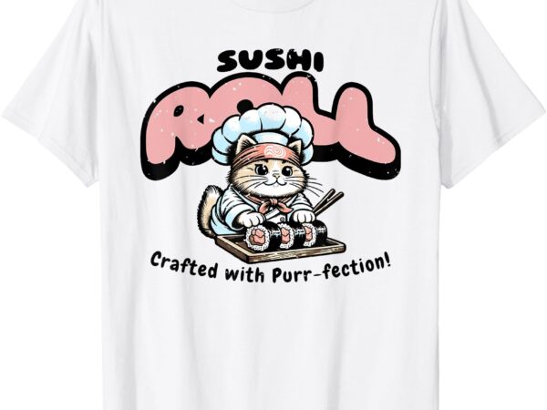 Sushi cat pink, sushi roll, japanese food, preppy cat design t-shirt