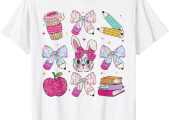 Teacher Easter Coquette Bow Bunny Happy Easter Women Girls T-Shirt