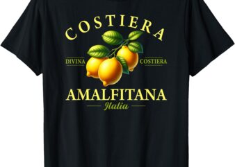 The Amalfi Coast The Divine Coast Lemons Yellow Lettering T-Shirt