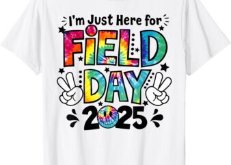 Tie Dye Just Here For Field Day 2025 Peace Sign Teacher Kids T-Shirt