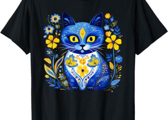 Ukraine Cat Floral Vintage Ukrainian Flag Vyshyvanka Style T-Shirt