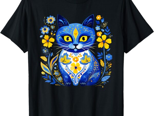 Ukraine cat floral vintage ukrainian flag vyshyvanka style t-shirt