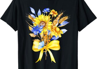 Ukraine Sunflower Floral Bow Vintage Ukrainian Flag T-Shirt