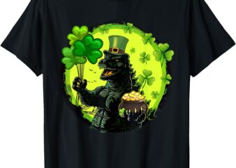 Vintage Kaiju St Patrick’s Day Shirt Japanese Art Shamrock T-Shirt