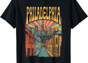 Vintage Philadelphia Pennsylvania Skyline Cityscape Retro T-Shirt