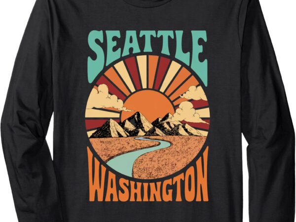 Vintage seattle washington mountains and sunset retro design long sleeve t-shirt